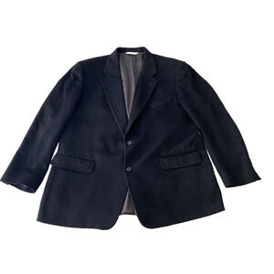 Vtg Evan Picone Sport Coat Mens 46R Camel Hair Wool Black Blazer Suit Jacket